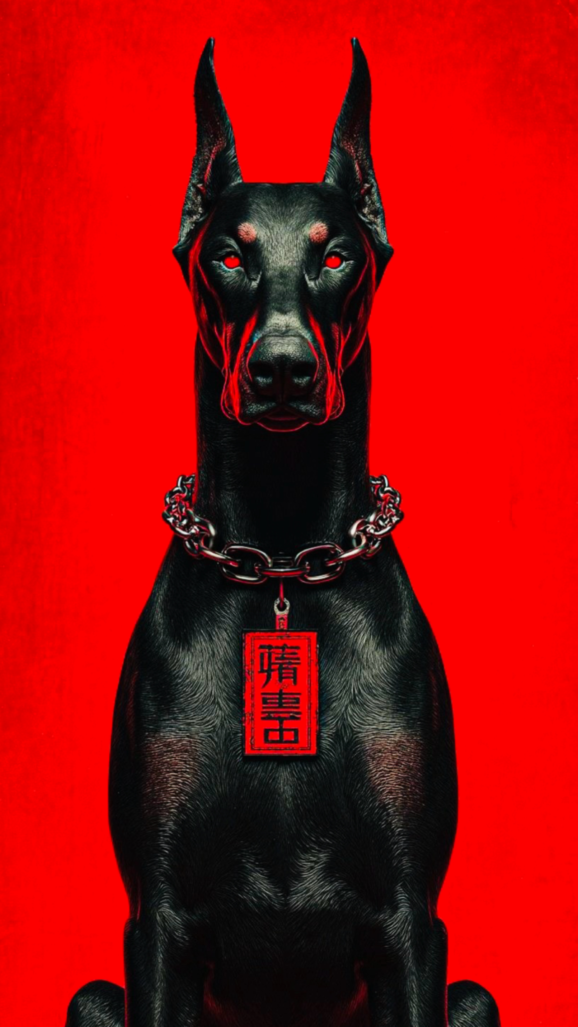 Doberman em vermelho — referência visual